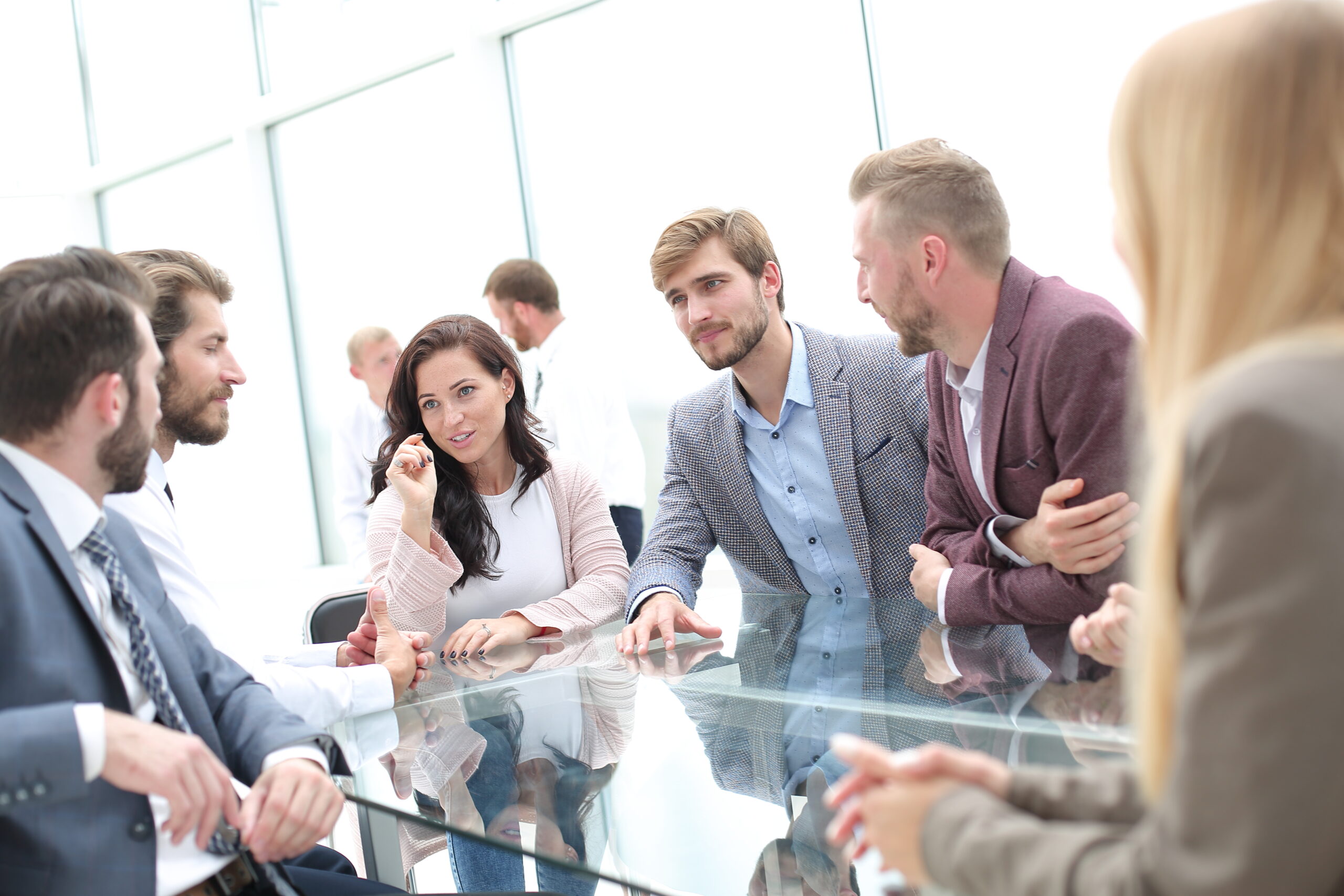 business team discussing the terms of the new contract.